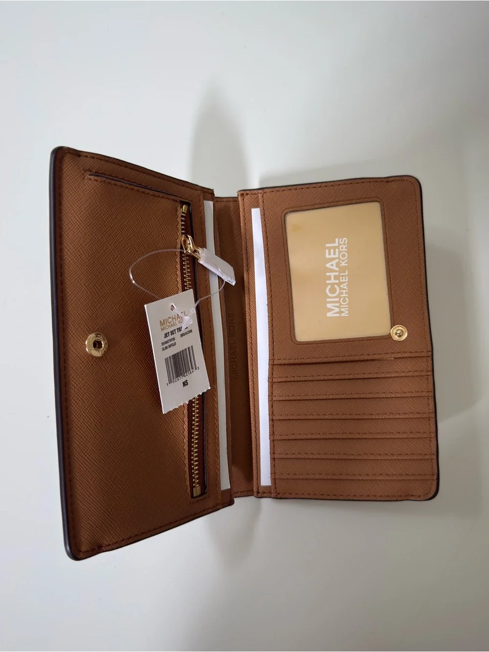 NWT MICHAEL KORS MK SIGNATURE SLIM BIFOLD WALLET in ACORN